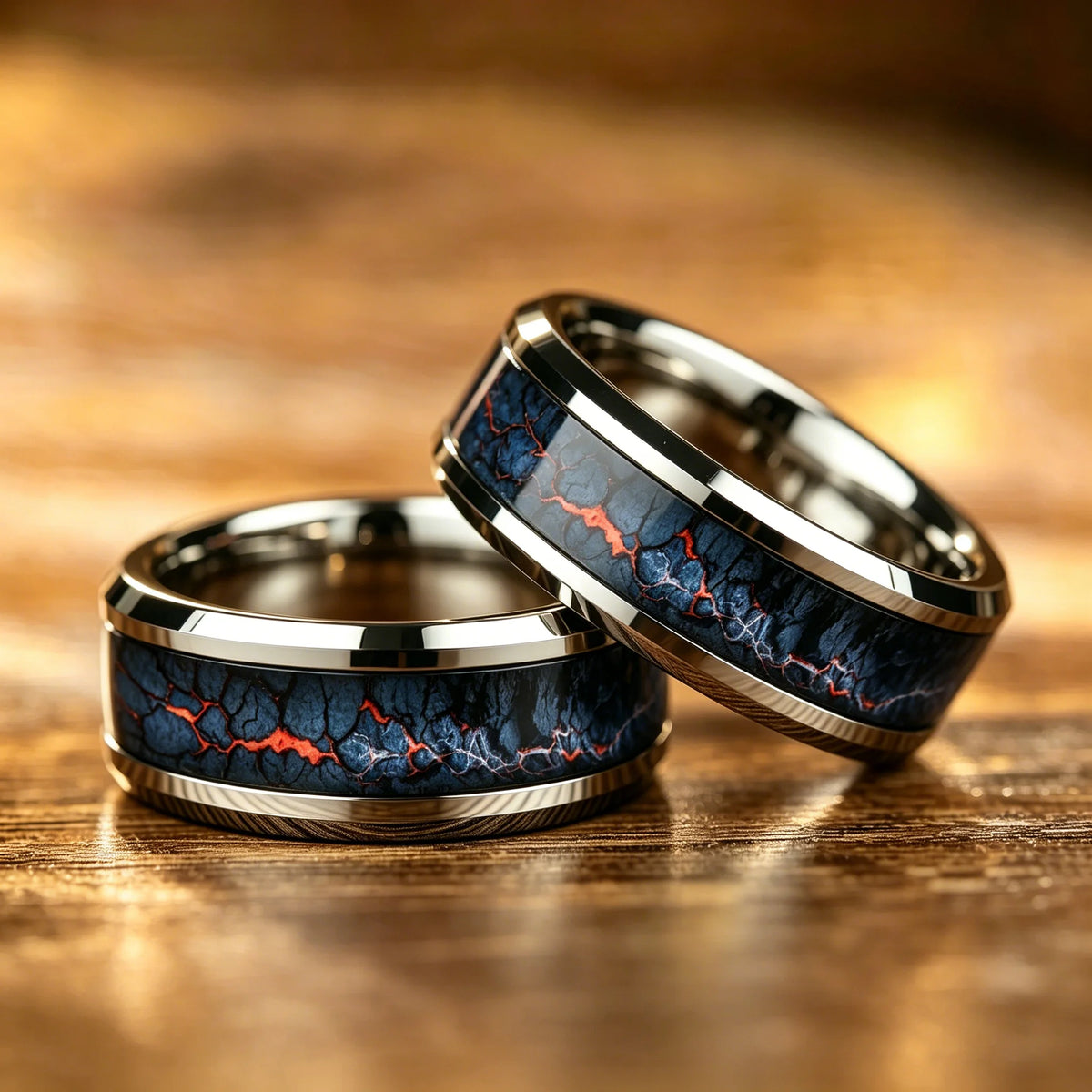 Fashion Men's Stainless Steel Rings Unique Flame Pattern Inlay Ring For Men Wedding Party Jewelry, Gift for Him Non-Fade