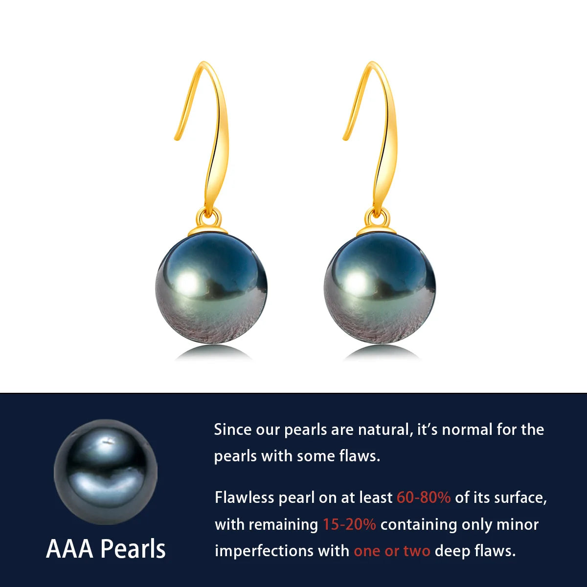 AnuJewel 18K Solid Gold 9-10 mm 8-9mm Tahitian Black Pearl Seawater Pearl Drop Earrings For Woman Fine Jewelry AAA Yellow Gold CHINA