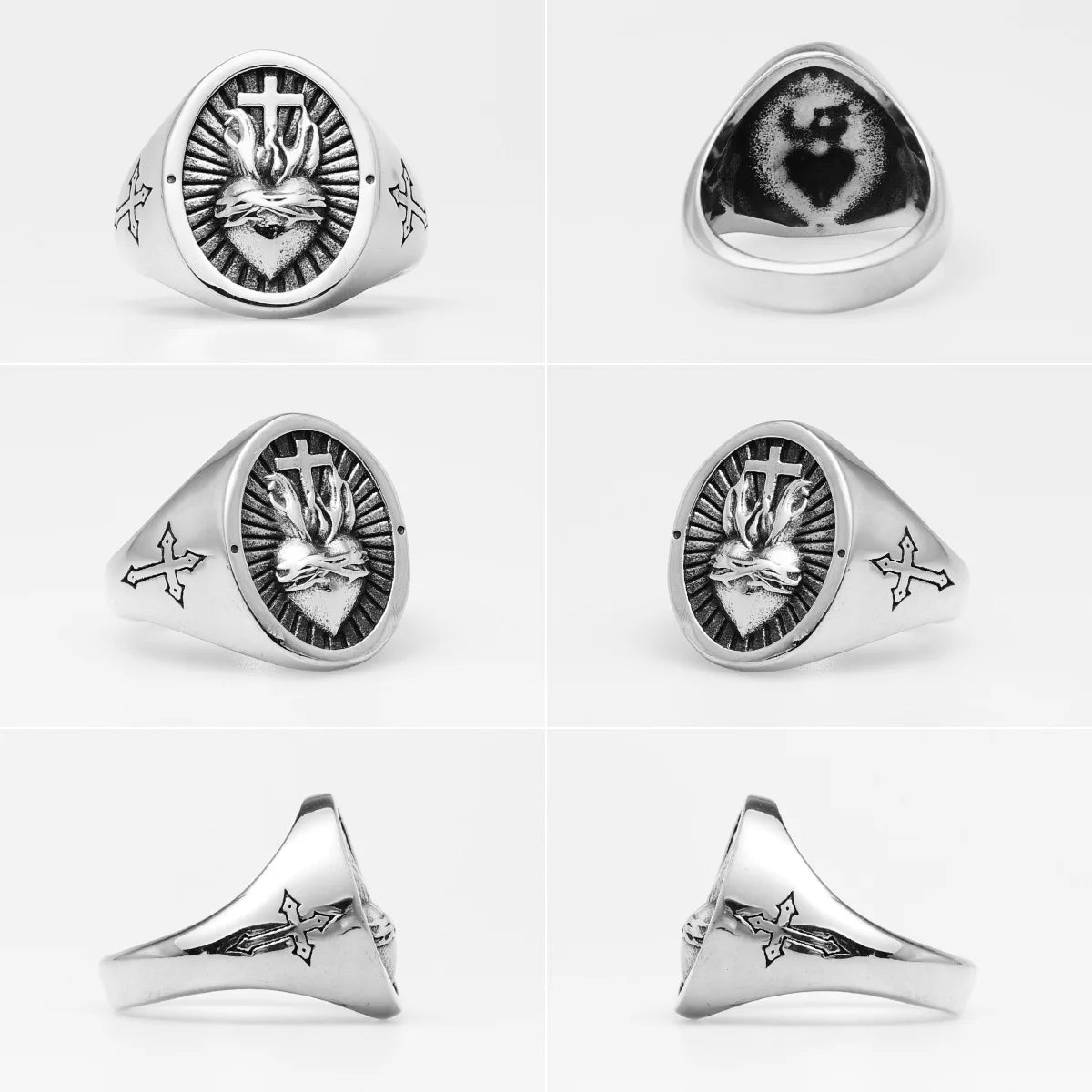 Heart of God Religious Cross Stainless Steel Mens Rings Punk Amulet for Male Boyfriend Biker Jewelry Creativity Gift Wholesale