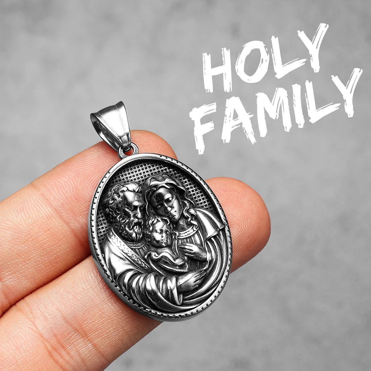 Holy Family Powerful Amulet Stainless Steel Men Necklace Pendant Chain Vintage Cool New In For Women Jewelry Gifts Wholesale
