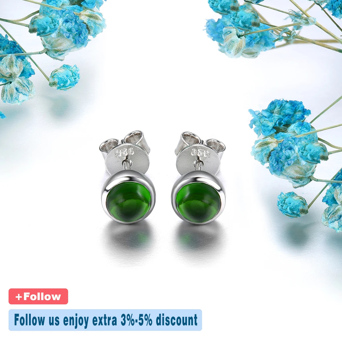 Natural Chrome Diopside Sterling Silver Stud Earring 1.3 Carats Cabochon Cut Genuine Gemstone Simple Classic Jewelry Women Gifts