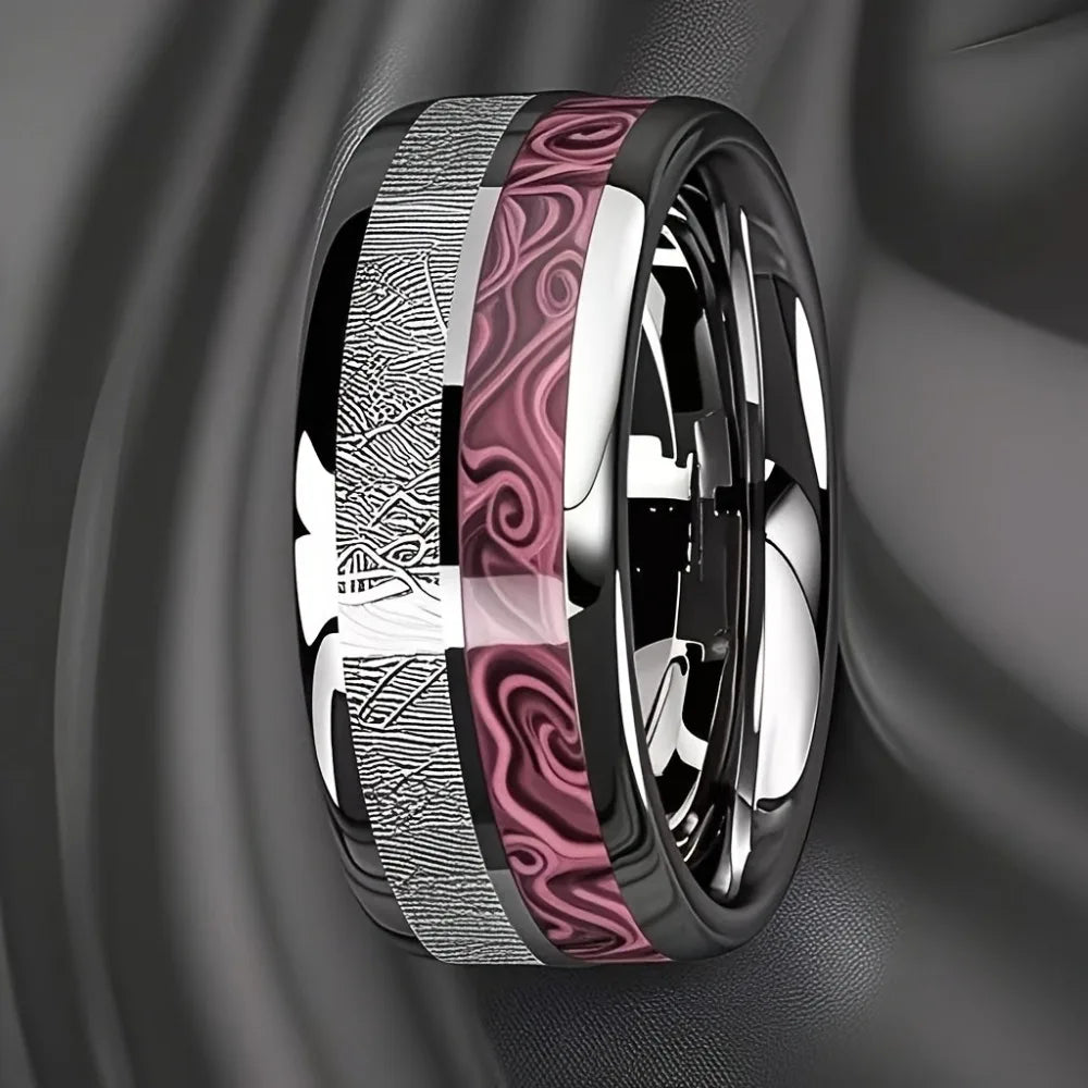 8MM Agate Stone Inlay Polished Stainless Steel Rings for Women Men Wedding Band Accessories Jewelry Unisex Ring Gift