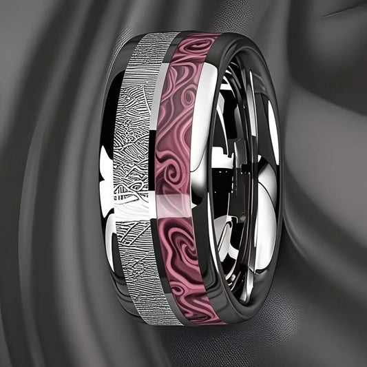 8MM Agate Stone Inlay Polished Stainless Steel Rings for Women Men Wedding Band Accessories Jewelry Unisex Ring Gift