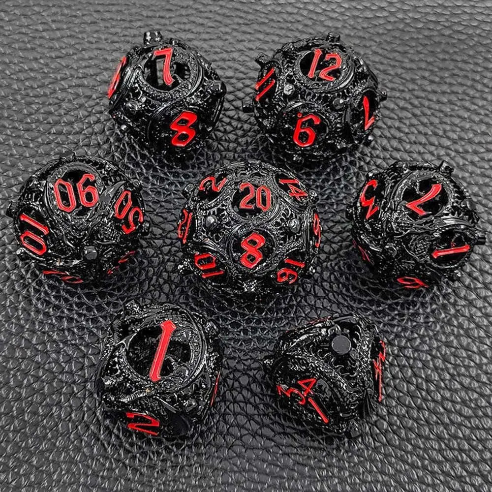 7Pcs Metal Hollow Dice Set Hollow Polyhedral Metal Dices Table Games Accessory For D&d DND D6 D8 D10 D12 D20 A3 -Metal Hollow