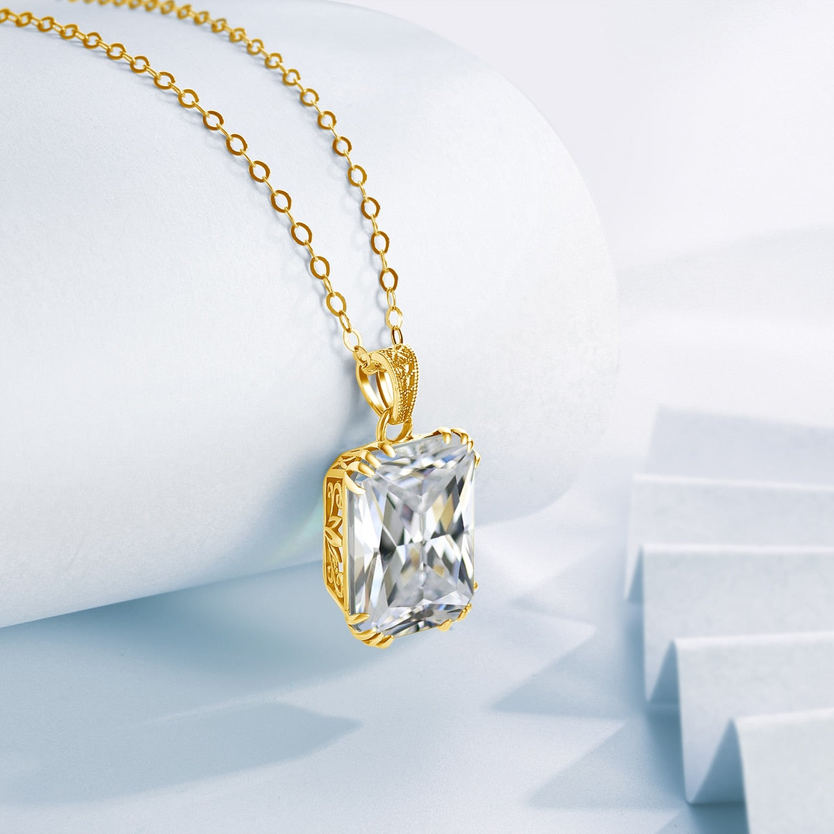 SILVERCHAKRA 925 Sterling Silver Necklace For Women Luxury Aquamarine Gemstones Necklace Pendant Fine Jewelry Filigree Design White Zircon 18K 45cm