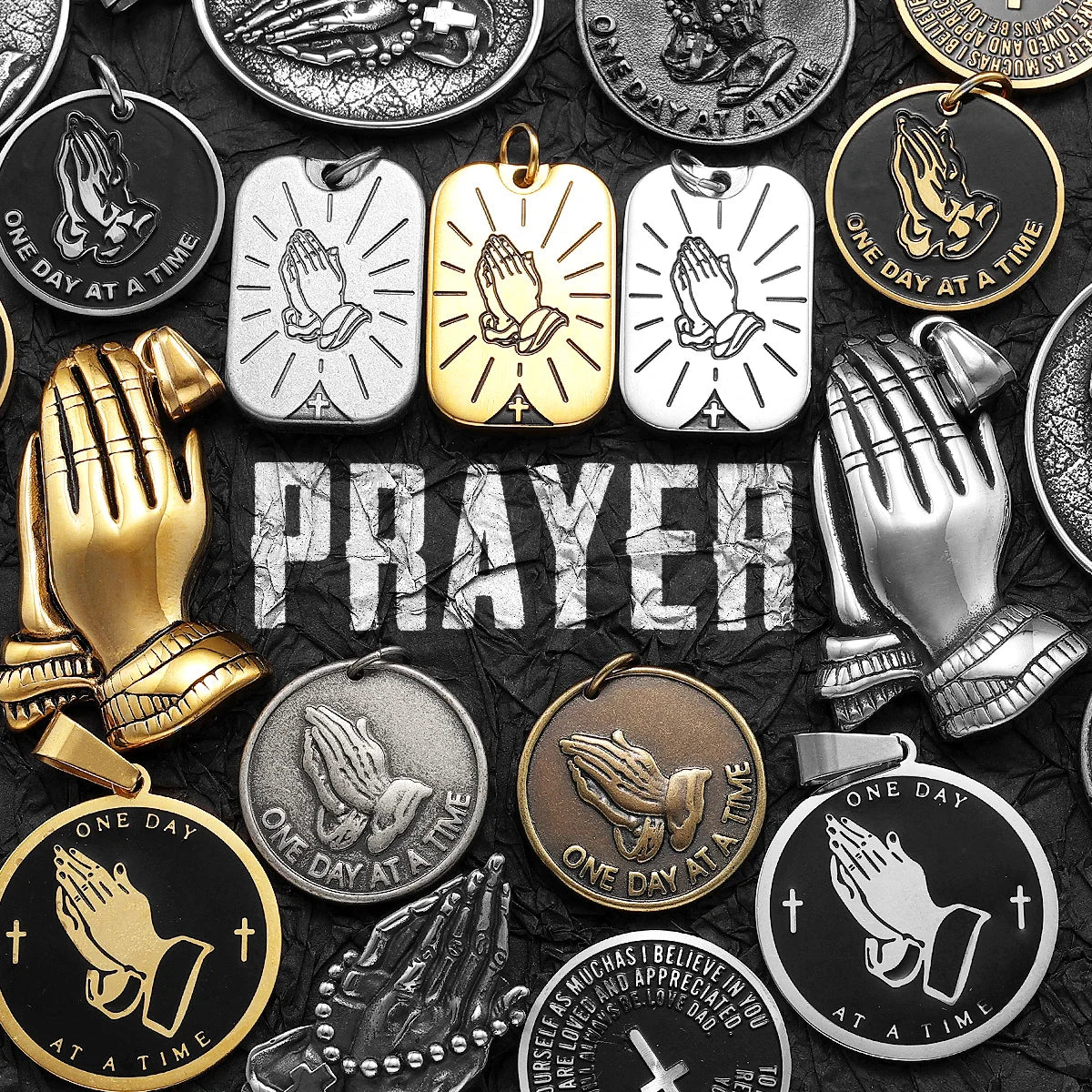 Paryer Hands Stainless Steel Men Necklaces Pendant Chain Cross Amulet Vintage New In For Women Fashion Jewelry Gifts Wholesale