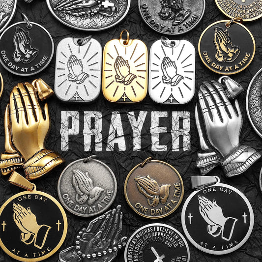 Paryer Hands Stainless Steel Men Necklaces Pendant Chain Cross Amulet Vintage New In For Women Fashion Jewelry Gifts Wholesale