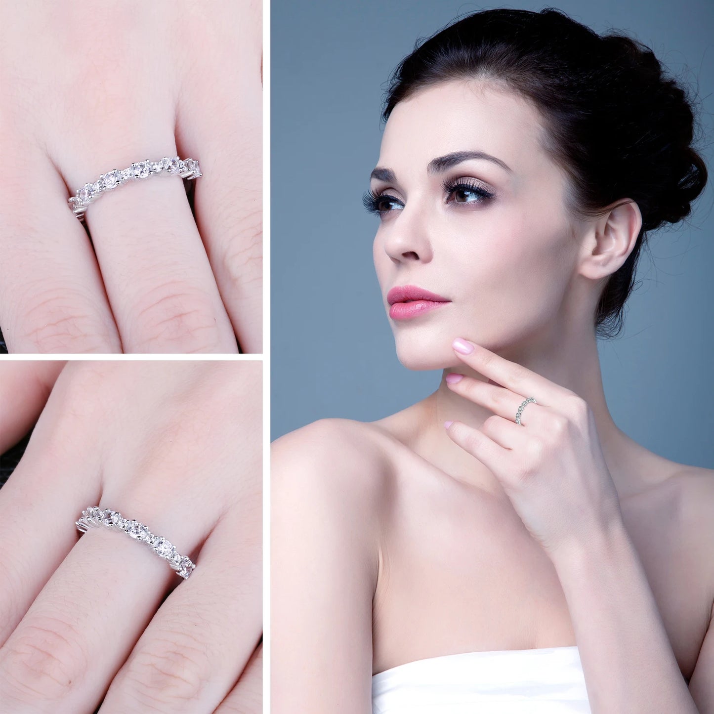 JewelryPalace 5A CZ Half Eternity Classic Design 925 Sterling Silver Wedding Engagement Band Ring for Woman Fashion Fine Jewelry