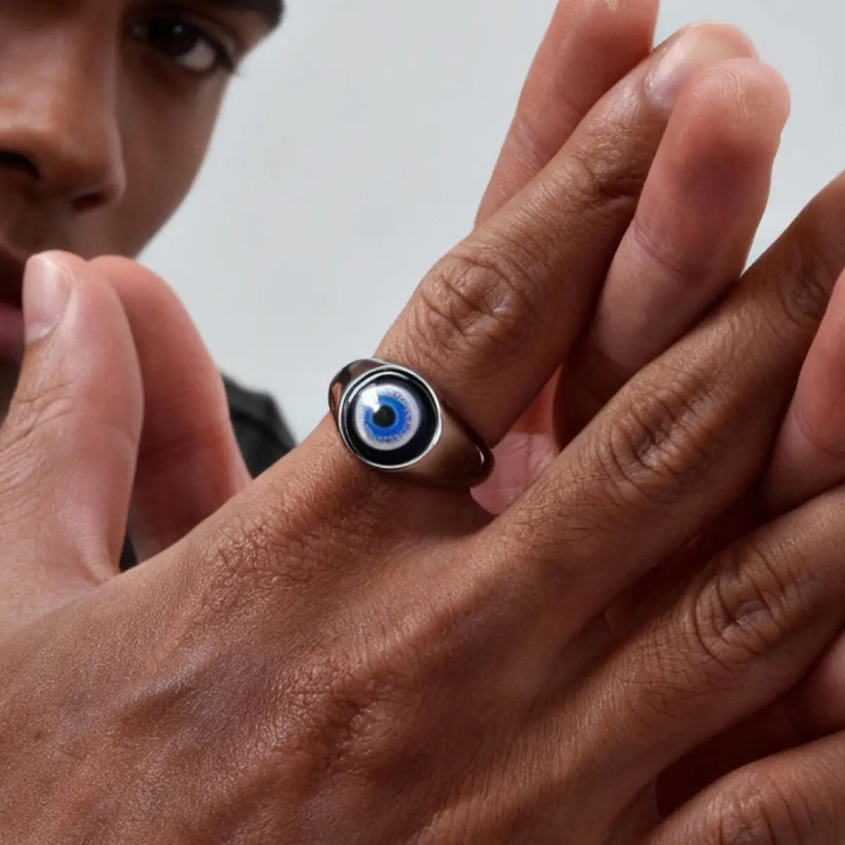 Hip Hop Evil Eye Ring for Men,Stainless Steel Blue Devil's Eye Signet Ring,Punk Eyeball Jewelry Gift