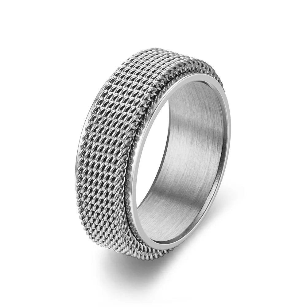 Simple 8mm Stainless Steel Spinner Anxiety Rings for Women Men Rotatable Mesh Chain Spinner Rings Anti Stress Weddding Jewelry