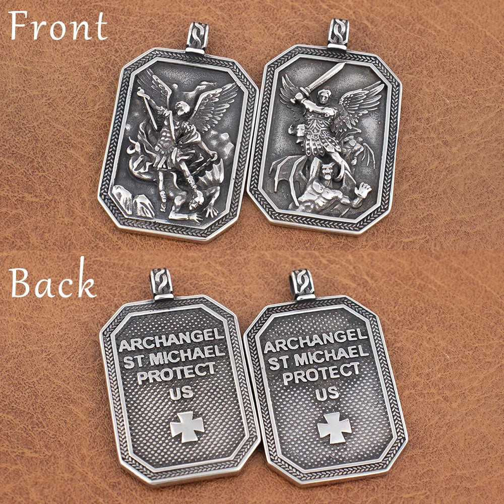 Stainless Steel St Michael Series Necklace Pendant for Men Women - Catholic Patron Saint Medal, Sacred Amulet Protection Gift