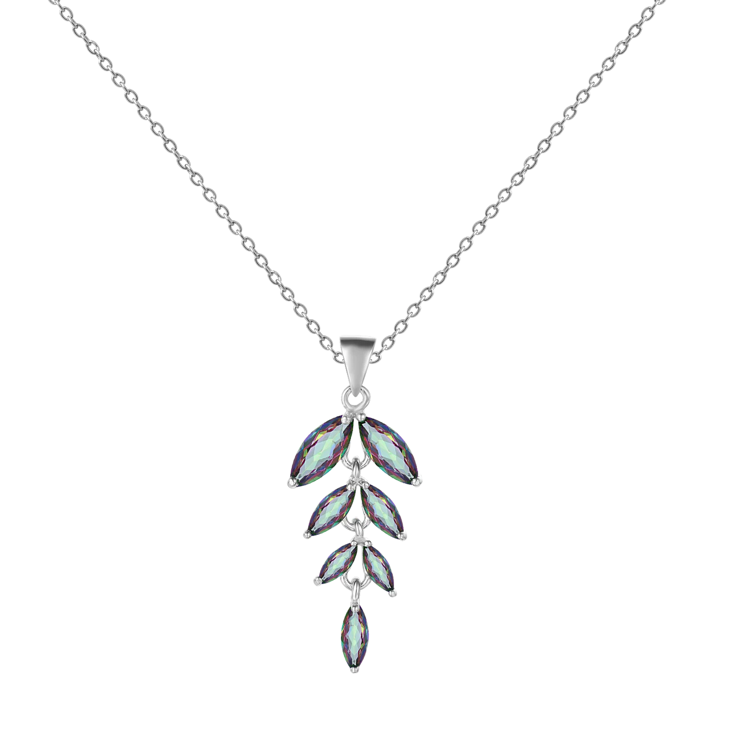 Gem's Ballet Olive Branch Peace Necklace Natural Black Garnet Gemstone Pendant Necklace in 925 Sterling Silver with 18" Chain Mystic Quartz