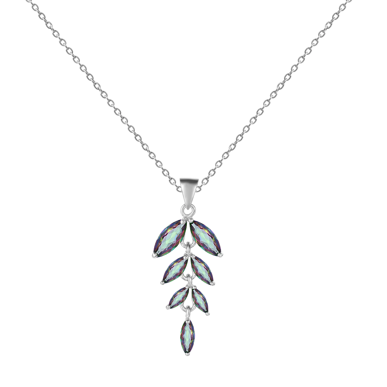 Gem's Ballet Olive Branch Peace Necklace Natural Black Garnet Gemstone Pendant Necklace in 925 Sterling Silver with 18" Chain Mystic Quartz