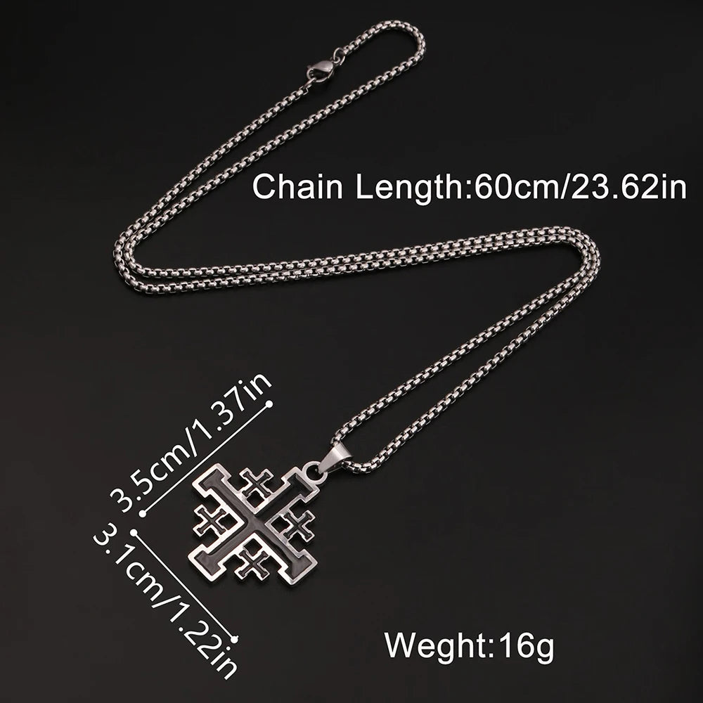 1PC Vintage Man's Durable Stainless Steel Jerusalem Crusader Templar Cross Necklace for Men Spiritual Jewelry