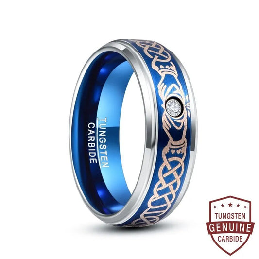 Bonlavie 8mm Electroplated Blue Laser Knot Set Blue Zircon Tungsten Steel Ring For Men Wedding Band Carbon Fiber Men Rings Gift