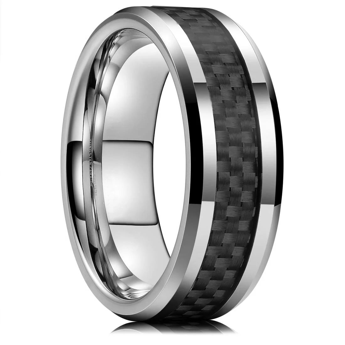 Classic 8mm Men Ring Titanium Stainless Steel Ring Inlay Black Blue Carbon Fiber Ring Wedding Jewelry Christmas Gift Accessories