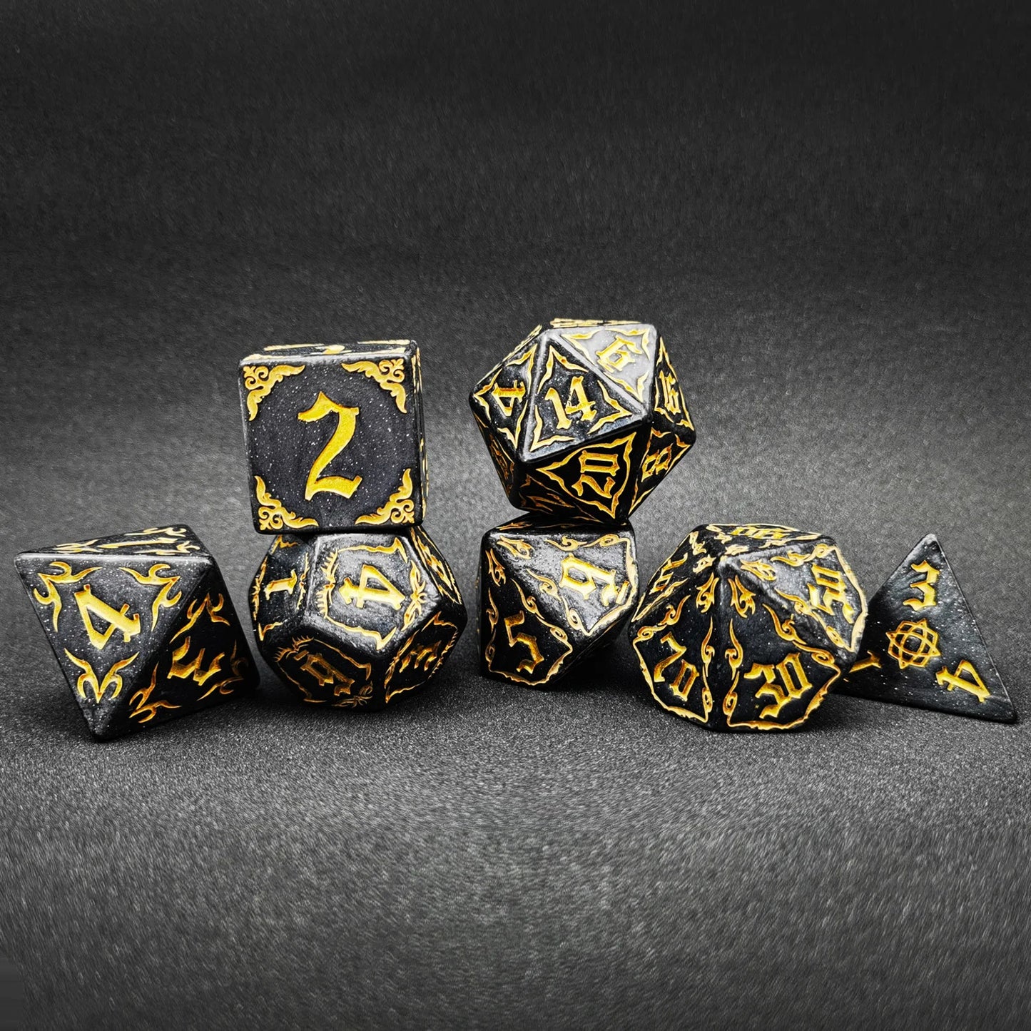 Bescon Giant Fire-Patterned DND Dice Set 1 Inch (25MM) , Oversized D&D Dice Set for Dungeons and Dragons Role Playing Games Black Rock