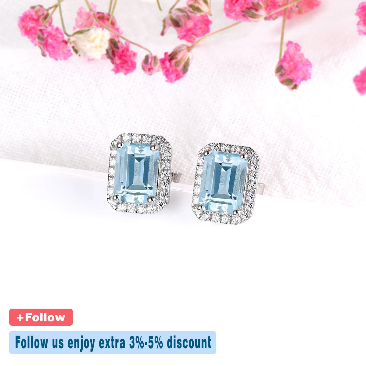 Natural Aquamarine Sterling Silver Stud Earring 2 Carats Genuine Light Blue Color Women Classic Style Anniversary Gifts