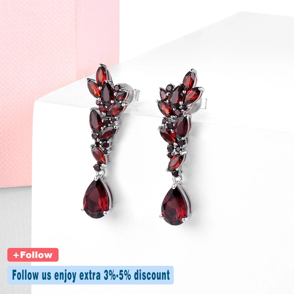 Natural Red Garnet Sterling Silver Drop Earring Women Romantic Style 5.8 Carats Genuine Gemstone Christmas Gift Top Quality