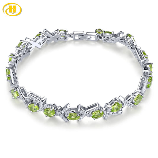 Natural Genuine Peridot Solid Sterling Silver Bracelet 5.6 Carats Luxury Gorgerours Birthstone New Year Gift Top Quality 19cm