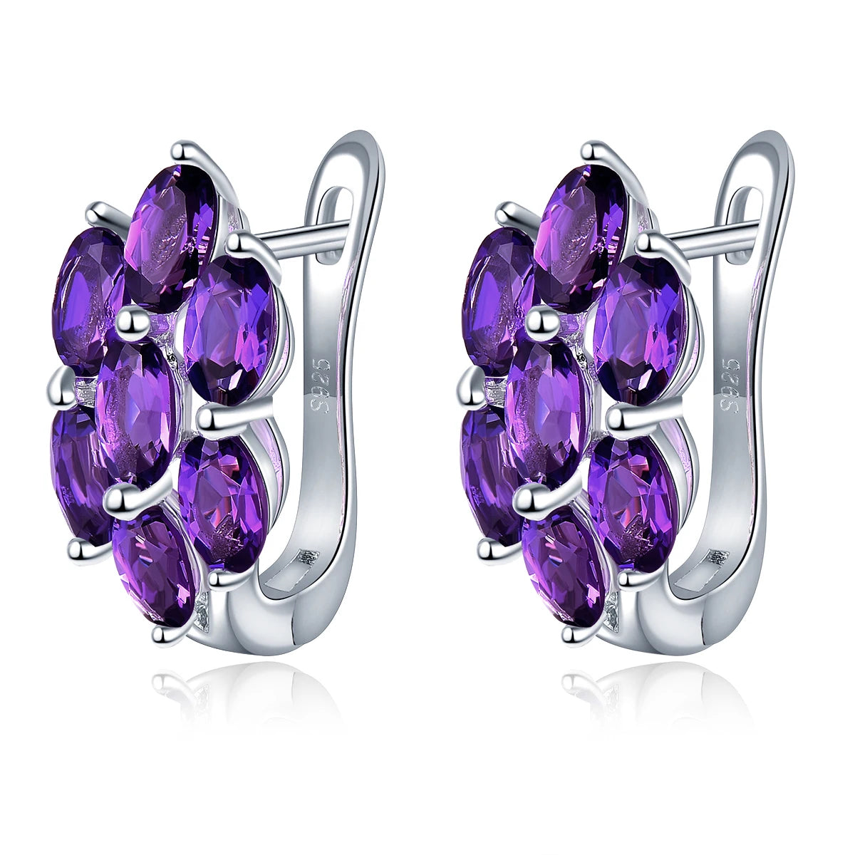 Natural Amethyst Sterling Silver Clip Earring Genuine Deep Purple Amethyst 2.8 Carats Women Classic Fine Jewelrys S925 Silver Natural Amethyst