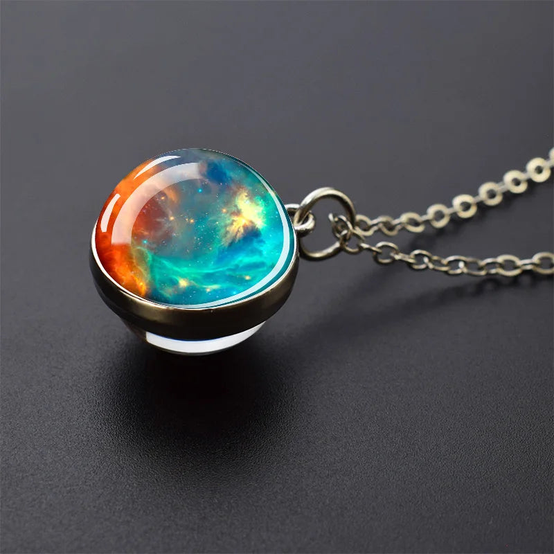 Ice and Fire Phoenix Yin Yang Aurora Necklaces Double Sided Glass Ball Pendant Fashion Chains Necklace Women Men Cool Jewelry