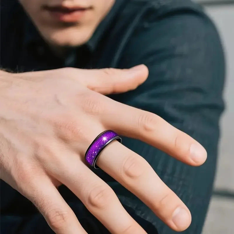 8MM Purple Abalone Shell Inlay Men's Stainless Steel Ring Unique Women Wedding Engagement Band Hiphop Ring Party Ring Gift