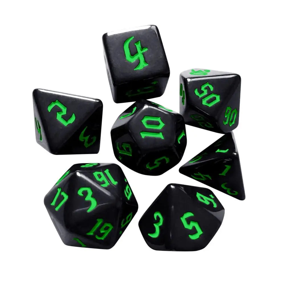 7pcs/set Multifaceted Digital Dice Set Acrylic Table Game Opaque Polyhedral Dices for DND Dice Tabletop Role-Playing Game Green