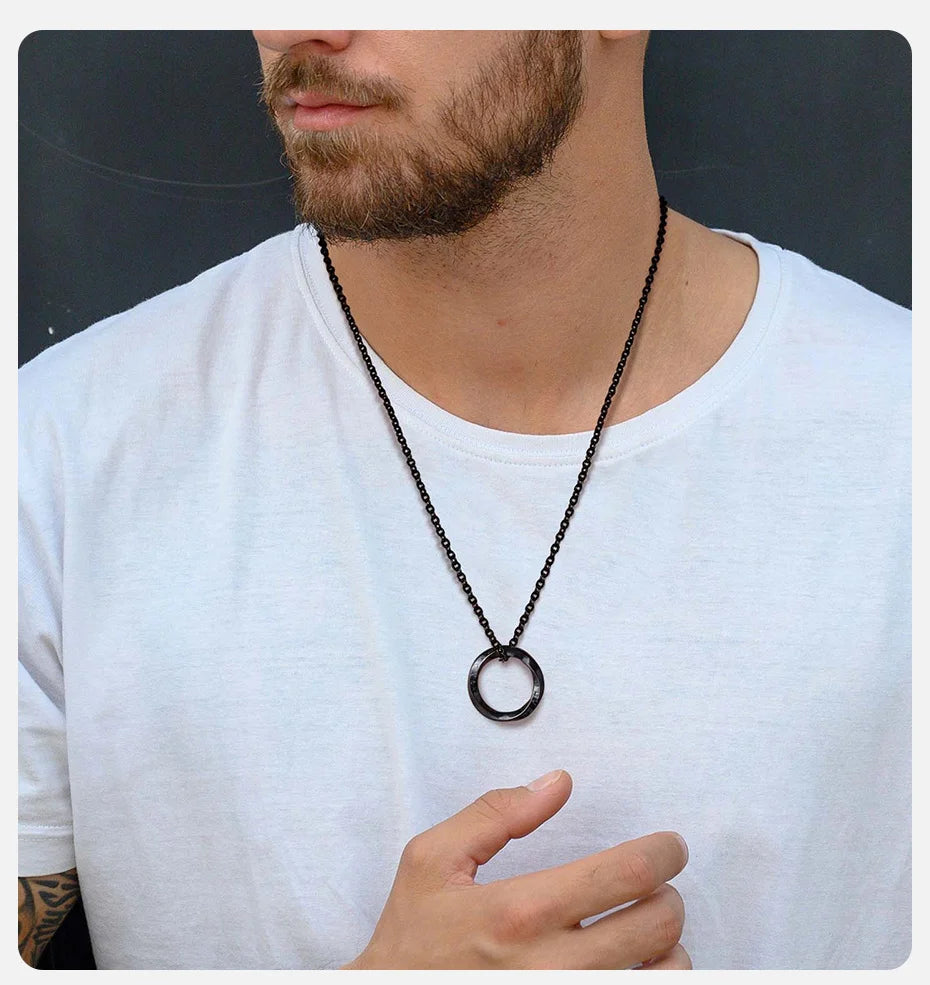Vnox New Trendy Norse Viking Necklaces for Men, Stainless Steel Mobius Round Pendant Collar Male Gift Jewelry