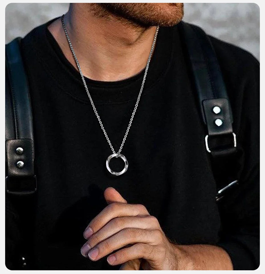 Vnox New Trendy Norse Viking Necklaces for Men, Stainless Steel Mobius Round Pendant Collar Male Gift Jewelry