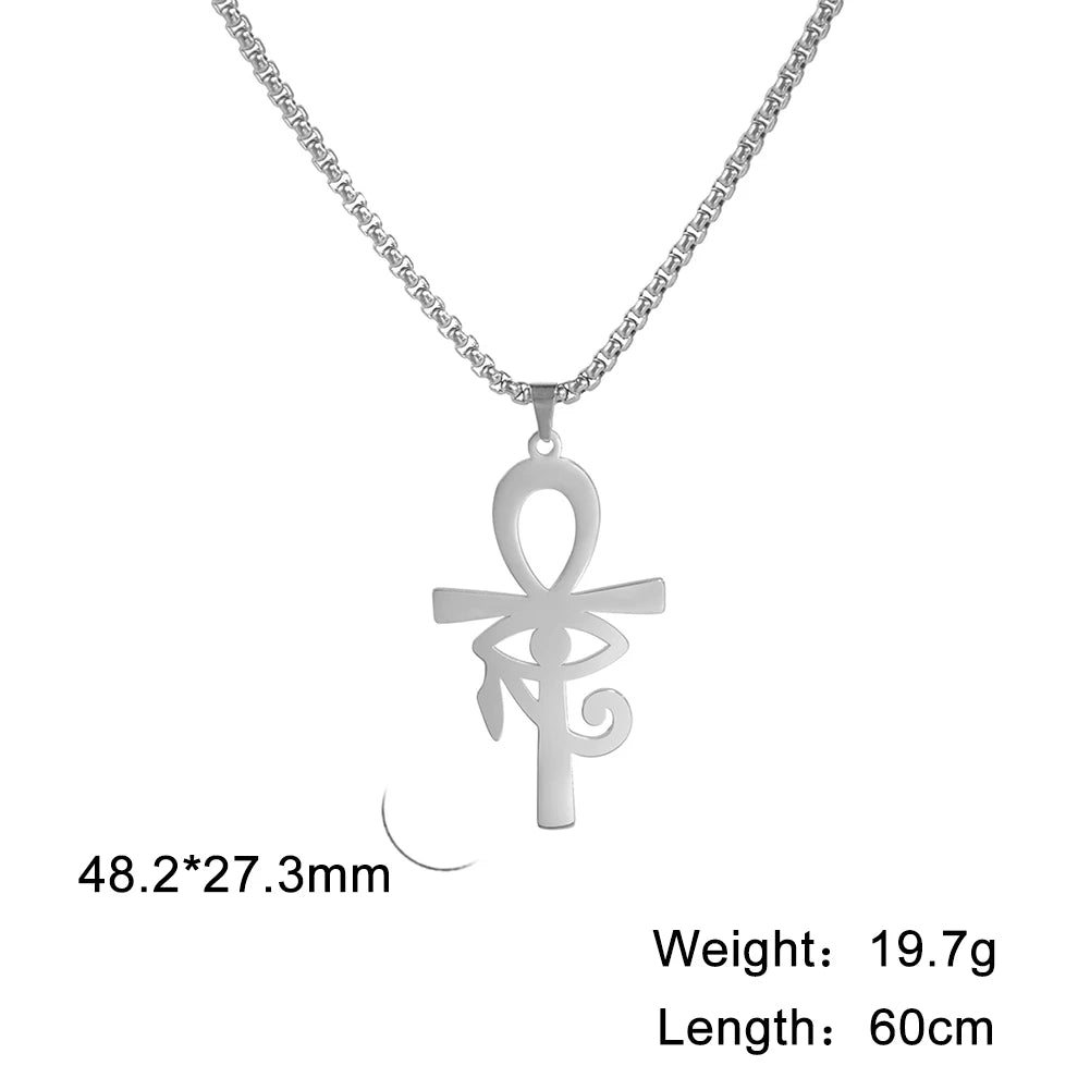 Amaxer Viking Eye of Horus Egypt Ankh Cross Necklace For Men Women Religious Pendant Amulet Vintage Gold Color Jewelry