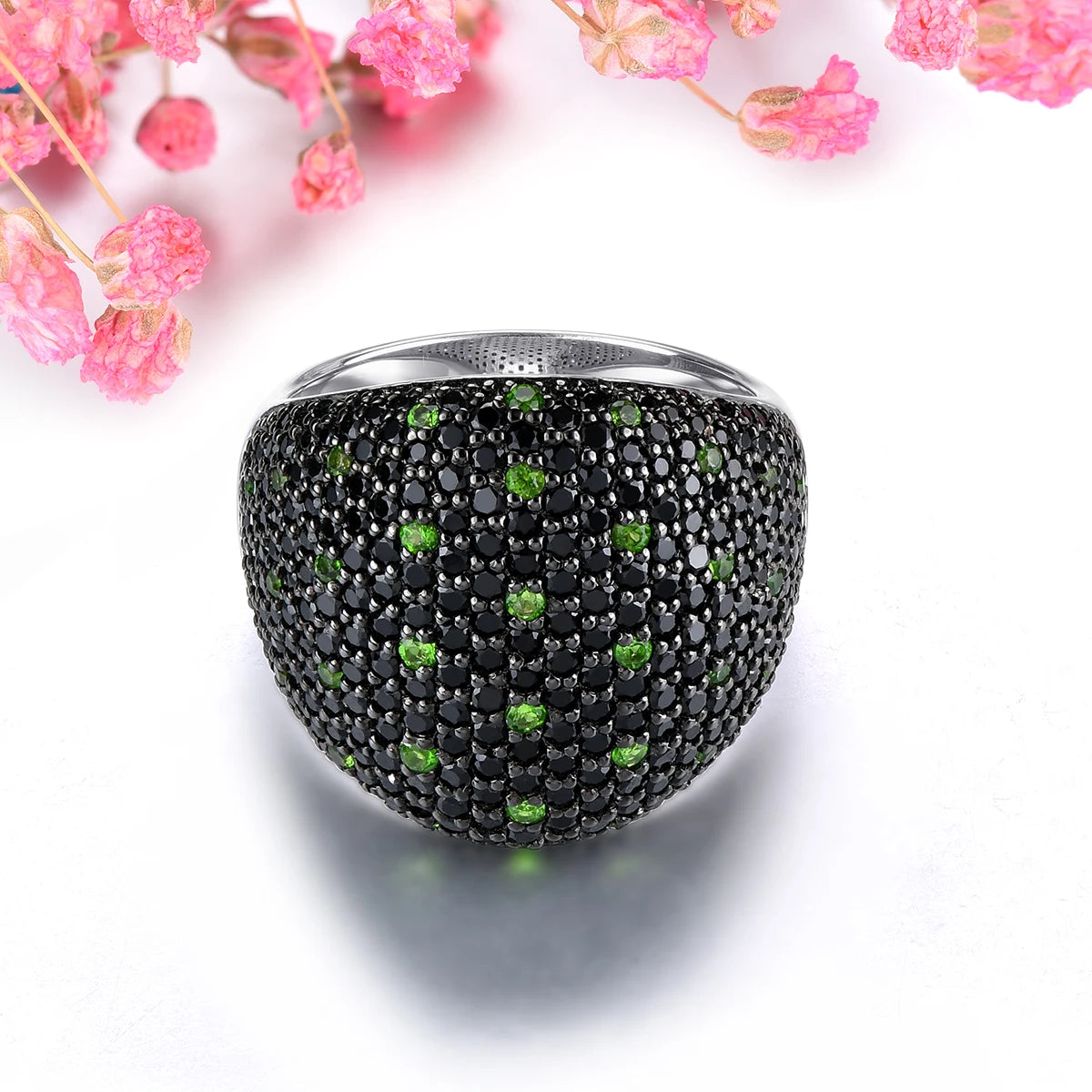 Natural Black Spinel Diopside Solid Silver Rings 3.6 Carats Genuine Gemstone Unisex Design Classic Style Birthday Party Gifts
