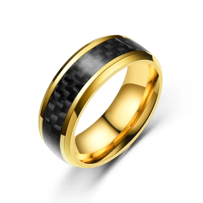 Classic 8mm Men Ring Titanium Stainless Steel Ring Inlay Black Blue Carbon Fiber Ring Wedding Jewelry Christmas Gift Accessories