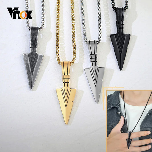 Vnox Retro Viking Spear Arrowhead Kunai Primal Necklaces for Men Rock Punk Stainless Steel Tribal Pendants Jewelry