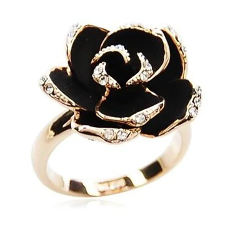 Hot Sale Fashion Jewelry Rings Black Rose Flower Opening Rings Index Finger Adjustable Rings For Woman Girls Gift