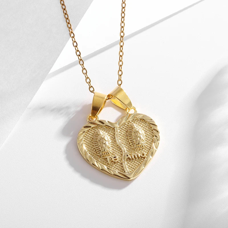 Classic Catholic Virgin Mary Square Pendant Necklace for Men Women Christian Religious Prayer Amulets Jewelry Gifts