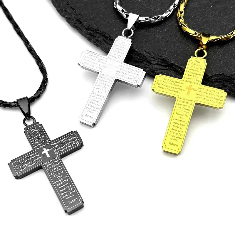Christian Bible Jesus Cross Chain Necklace Stainless Steel Pendant Necklaces for Women Men Religious Prayer Amulet Jewelry Gift