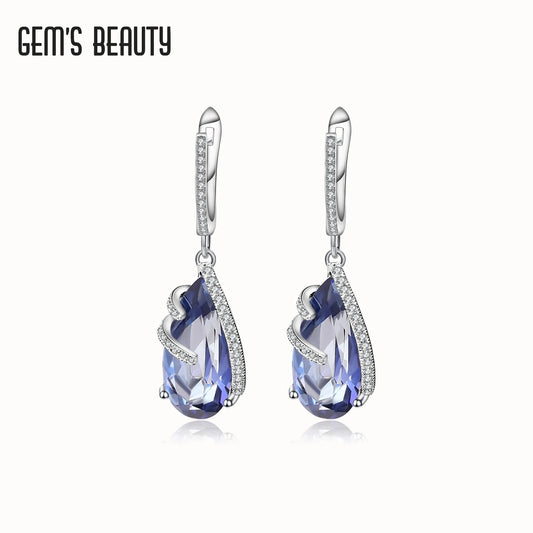 Gem's Beauty 15.78Ct Natural Iolite Blue Mystic Quartz Vintage Earrings 925 Sterling Sliver For Women Fine Jewelry