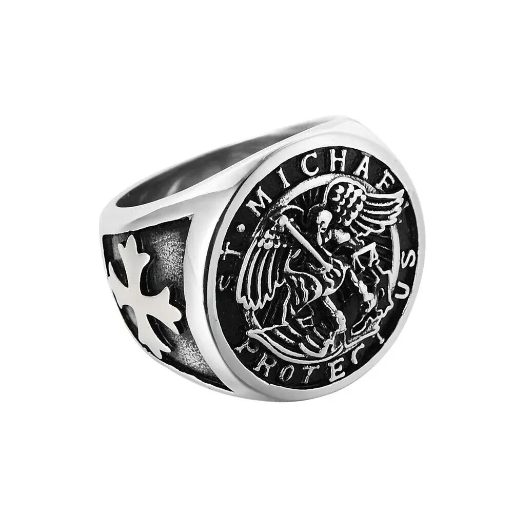 Mens Stainless Steel Catholic Archangel St Saint Michael Ring Size 7-15