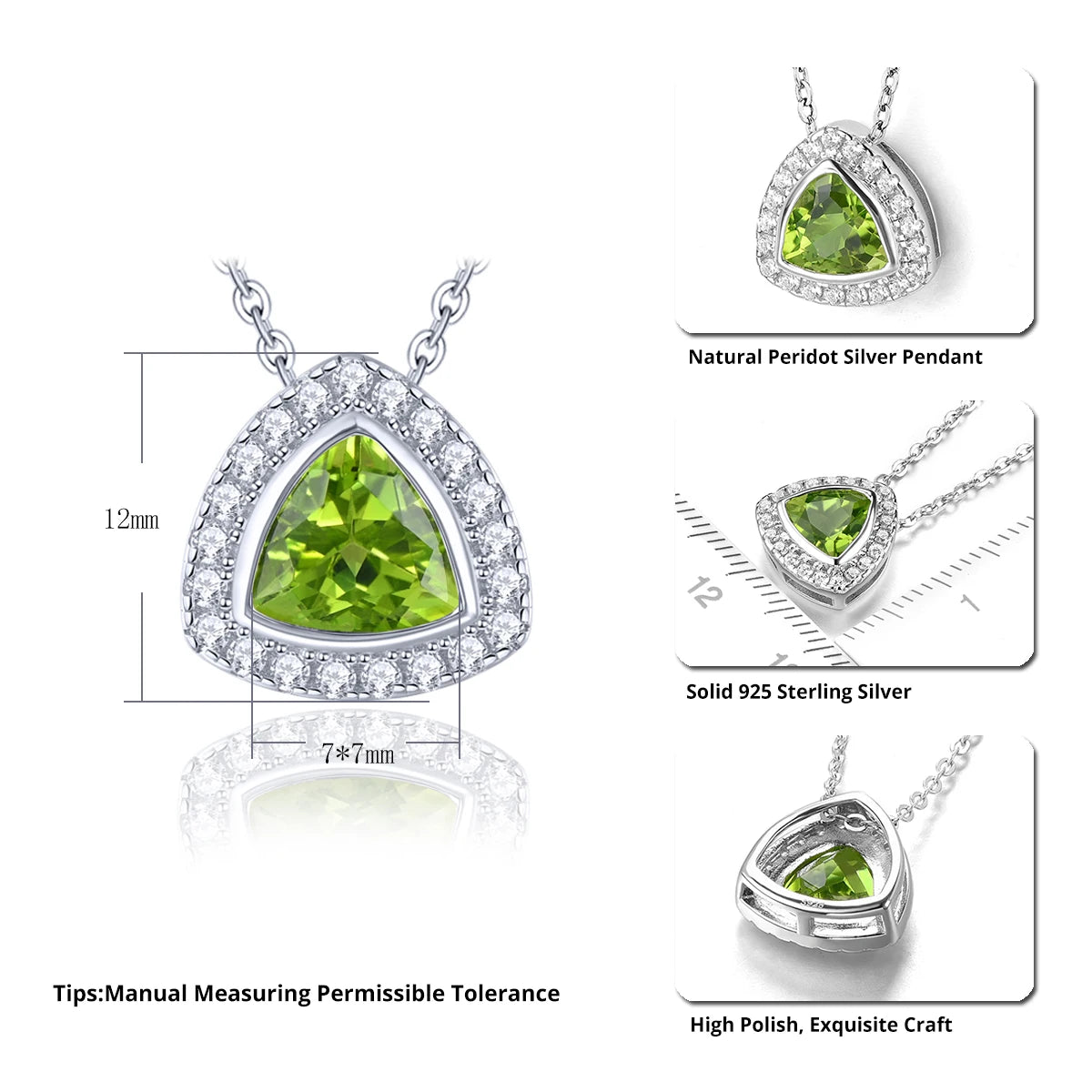 Natural Peridot Sterling Silver Pendant 1.8 Carat Peridot Gemstone S925 Fine Jewelry August Birthstone Birthday Gift Top Quality