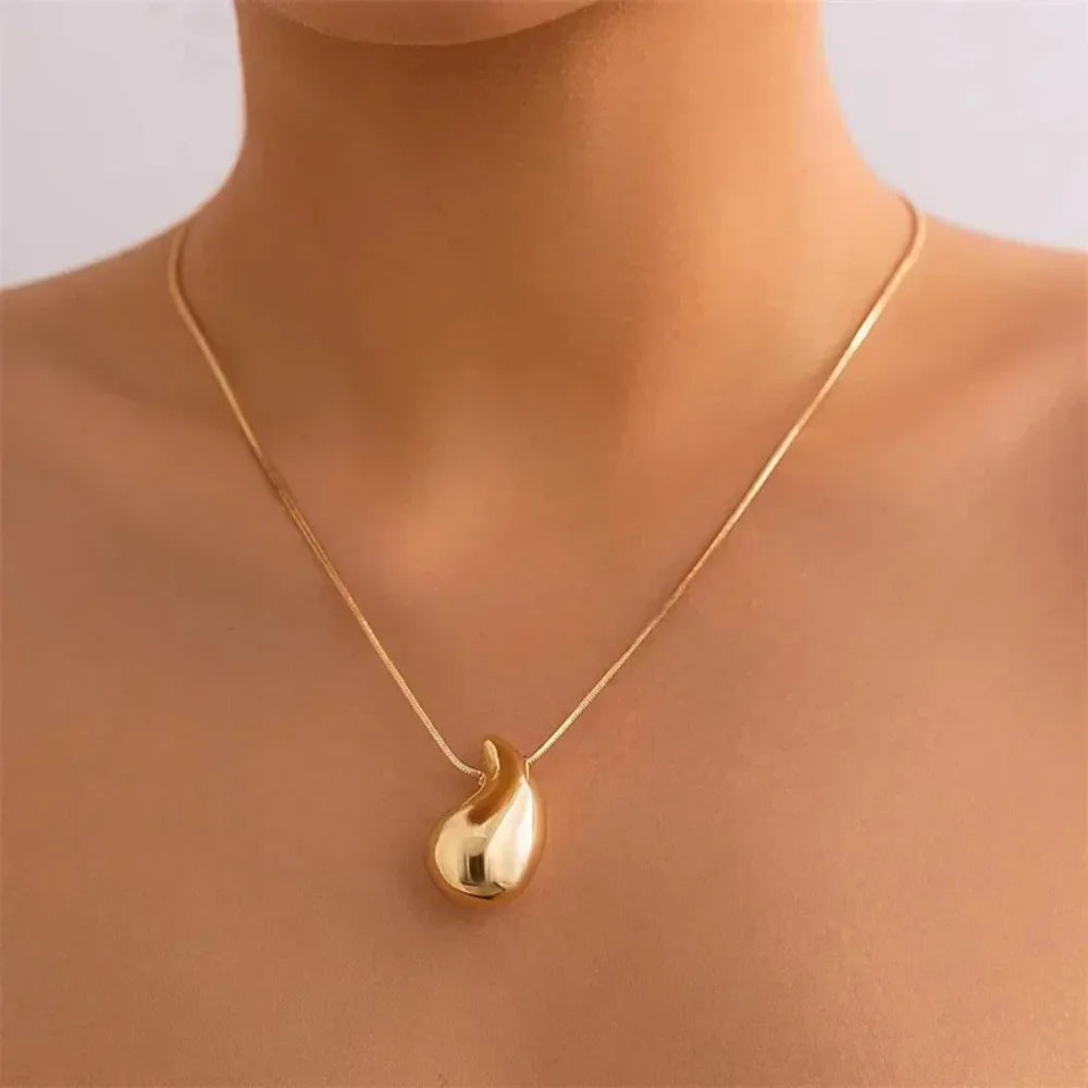 Gold Color CCB Necklace for Women Jewelry Accessories Metal Vintage Waterdrop Pendant Earring Necklace Set Birthday Gift New