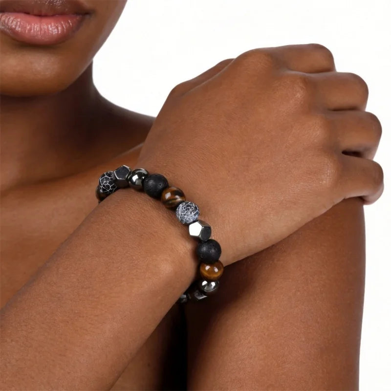 Tiger's Eye volcanic rock bracelet for men brother natural stone beads bangles black punk Hematite jewelry protection braclet