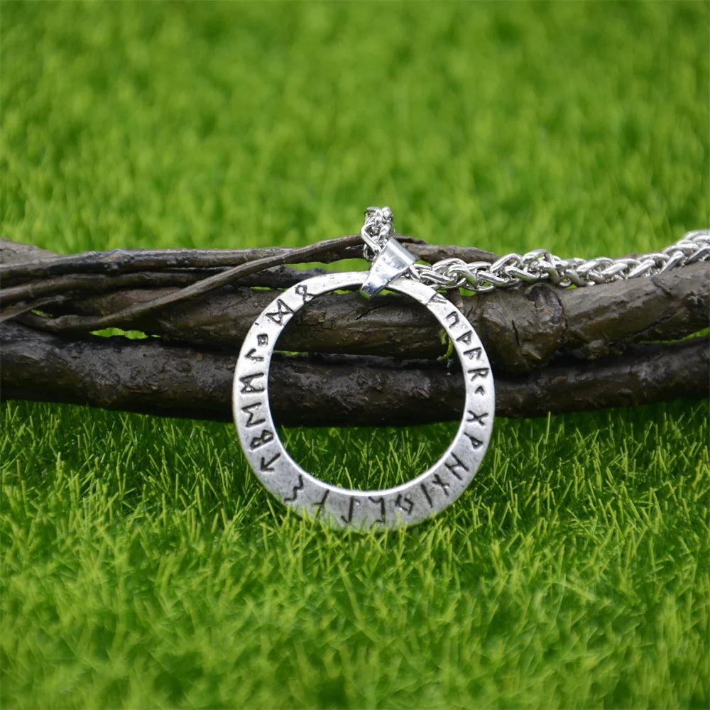 Nostalgia Viking Runes Jewelry Runic Amulet Circle Pendant Necklace Women Men Vegvisir Compass Nordic Talisman Pagan Jewerly