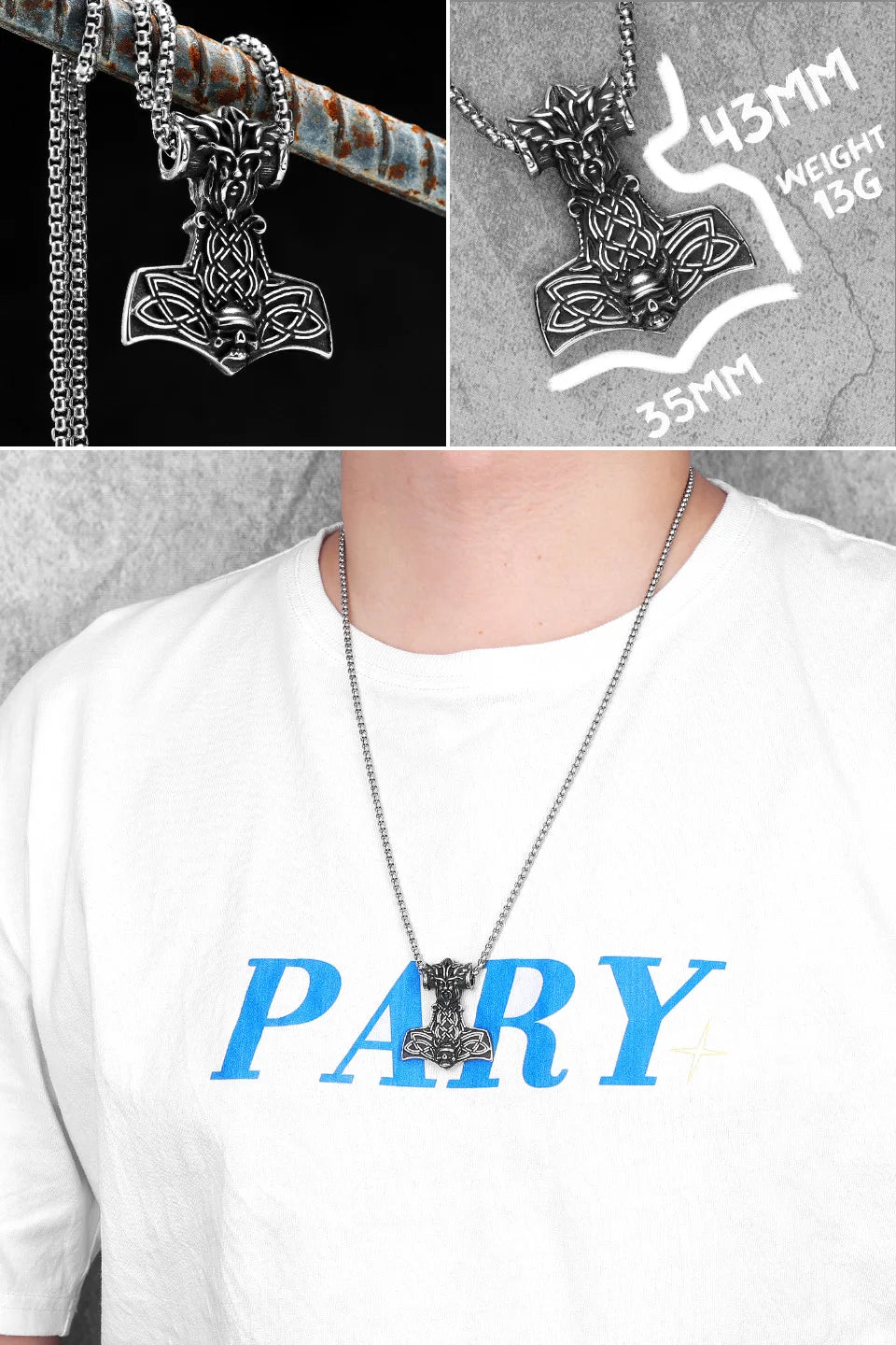 Collar con colgante de acero inoxidable con diseño de armas vikingas para hombre, estilo nórdico, estilo retro rock, punk, rap, para amigos, regalo de joyería masculina.