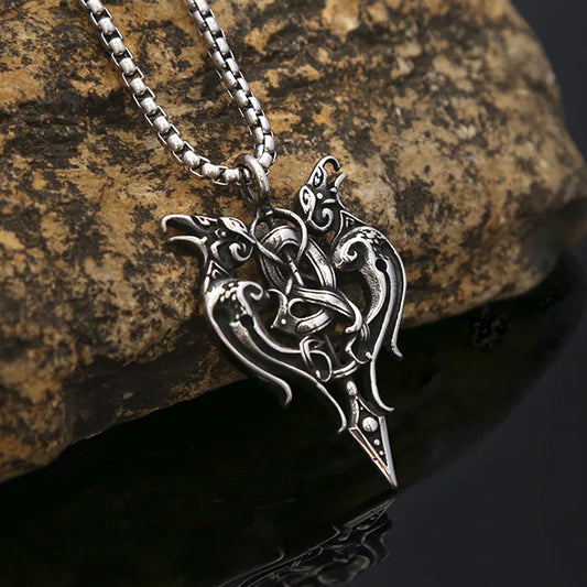 Vintage stainless steel personalized couple necklaces fashion men titanium steel chain Viking Gemini long sword pendant