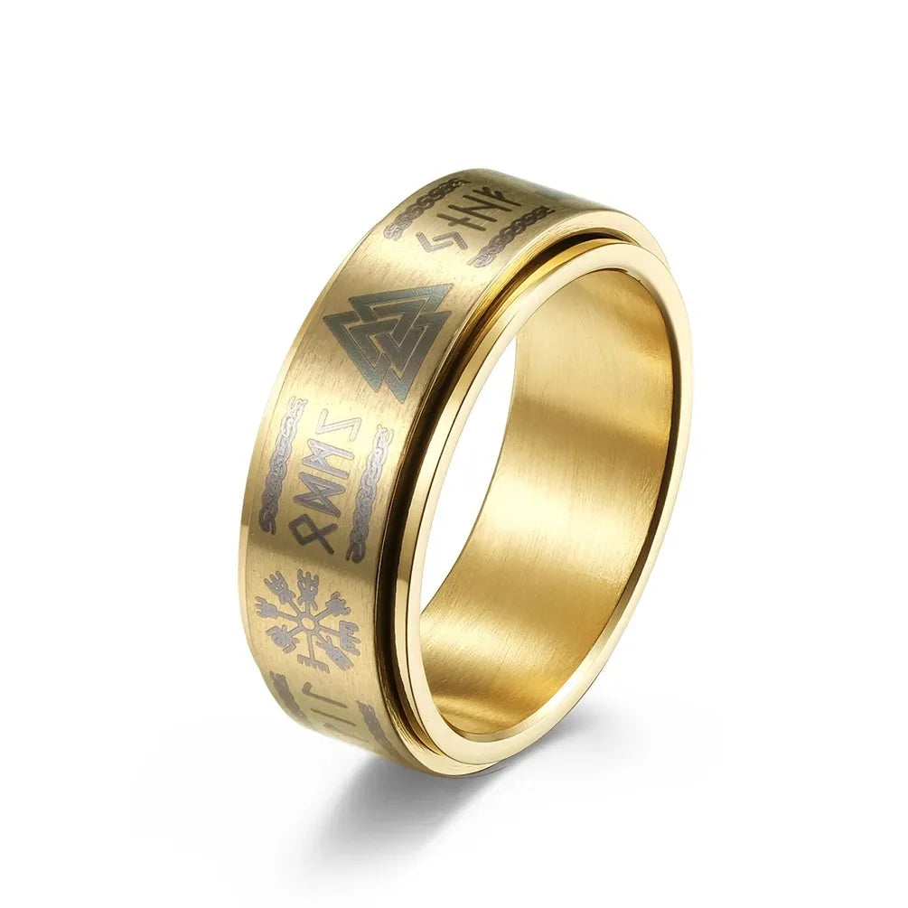 Vintage Viking Rune Rings For Men Women Retro Viking Stainless Steel Rotatable Fidget Anxiety Spinner Ring Retro Amulet Jewelry