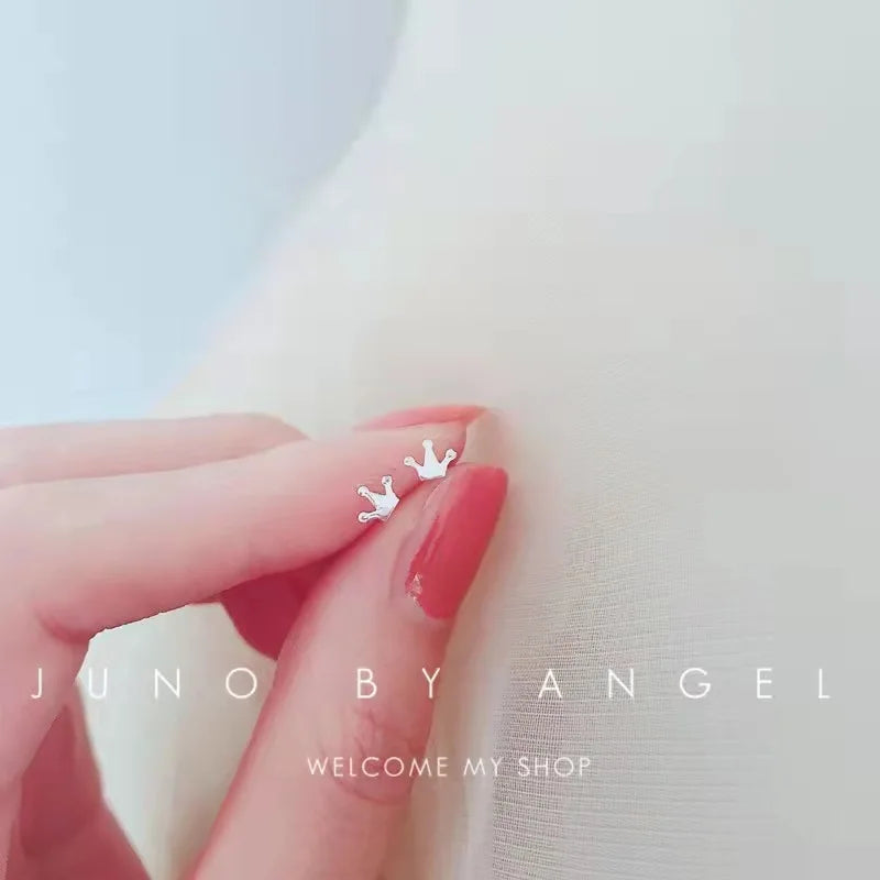 Tiny Minimalist Silver Plated Korean Mini Small Heart Stars Stud Earrings for Women Student Teen Simple Ear Piercing Jewelry