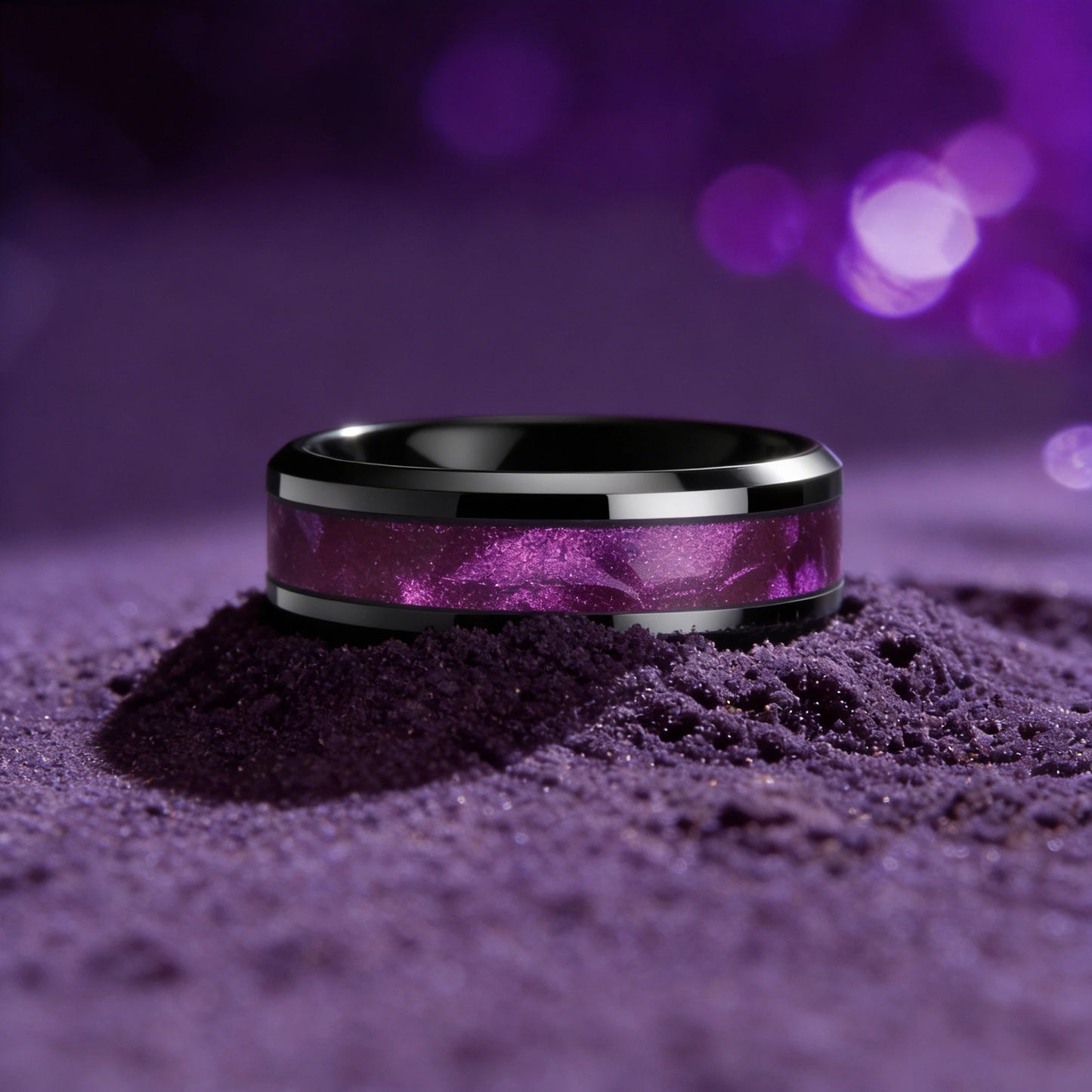 Fashion 8mm Stainless Steel Rings for Men Women, High Polished Purple Abalone Shell Inlay Ring, Men Wedding Party Jewelry