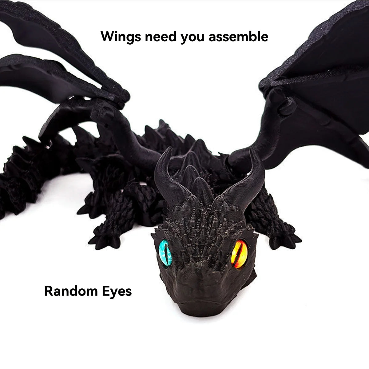 1pc 3D Printed Winged Carriage Dragon Figurine With Random Eyes, Art Deco Resin Dragon Sculpture, Tabletop Animal Theme Decor