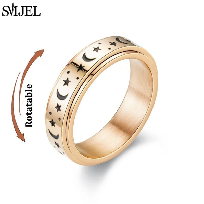 Rose Gold Stainless Steel Anxiety Ring Women Men Fidgets Spinner Rings Engagement Bands Silver Color Fashion Jewelry 8/6mm